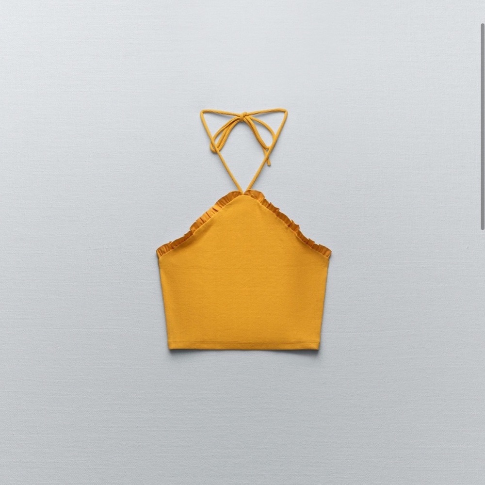 ZARA Orange Cropped Ruffle Halter Top - Picture 3 of 4